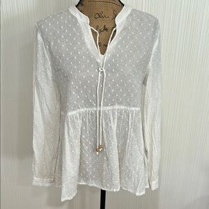 Charlie Paige White Peplum Blouse with Tie Front
